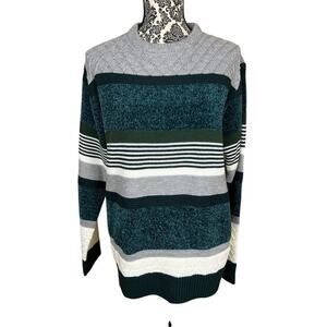 Ikko Sweater Striped Crew Neck Long Sleeve Pullover Size XL Womens Unisex